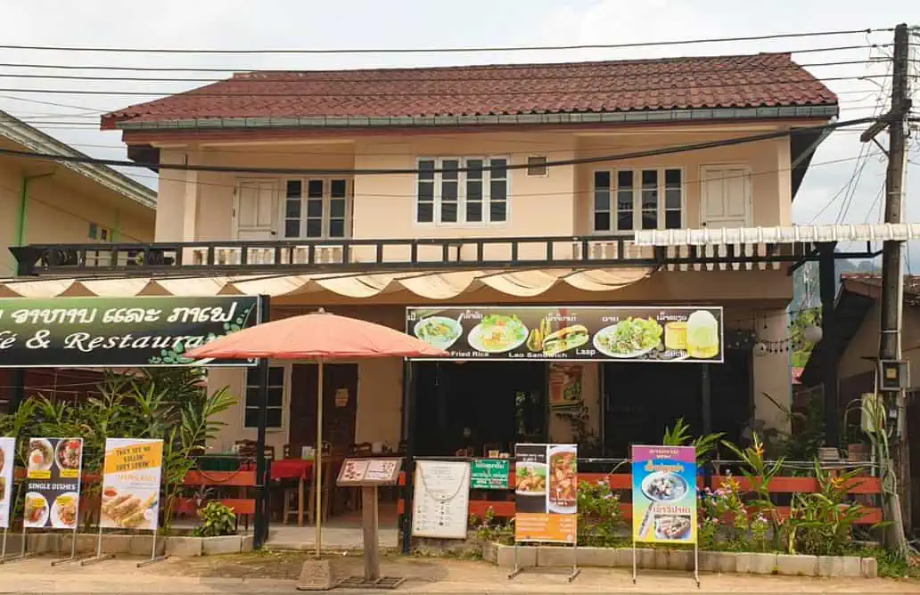 out the front of vela cafe and restaurant in vang vieng